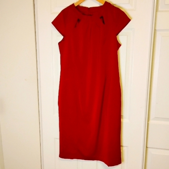 ASHRO 2PC Red Coral Dress & Bell Sleeve Floral Red Coral Black Gold Jacket 8 - Picture 2 of 14